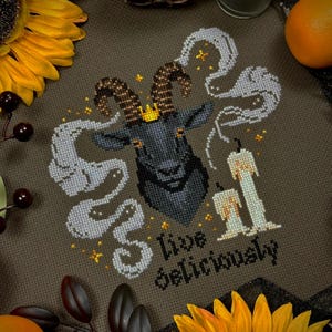 Black Phillip Live Deliciously Cross Stitch, Black Phillip Witch, VVitch Goat Live Delicious Cross Stitch Digital Pattern