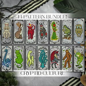 Cryptid Culture Cross Stitch Bundle, 14 Cryptid Bundle Cross Stitch Digital Pattern