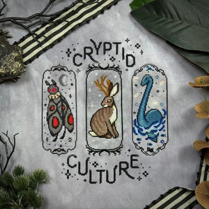 Cryptid Culture Cross Stitch, Mothman Nessie Jackalope Cryptid Bundle Cross Stitch Digital Pattern