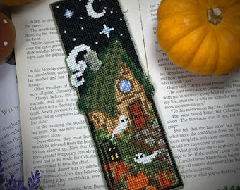 Cozy Haunted Cottage Bookmark Cross Stitch Pattern (Digital Download)