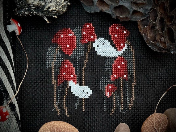 Fungi Forest Mushroom and Ghosts Cottage Core Cross Stitch Digital Pattern