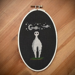 Nightcrawler at Night, Fresno Night Crawler Cryptid Cross Stitch Digital Pattern
