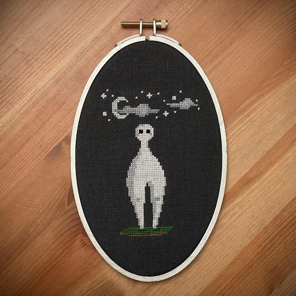 Nightcrawler at Night, Fresno Night Crawler Cryptid Cross Stitch Digital Pattern