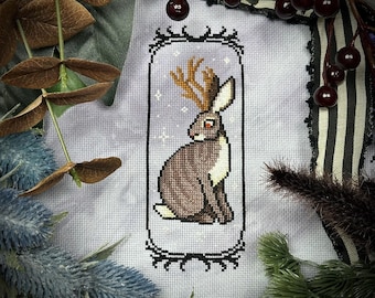 Jackalope Cross Stitch Pattern: Cryptid Culture Rabbit (Digital Download)