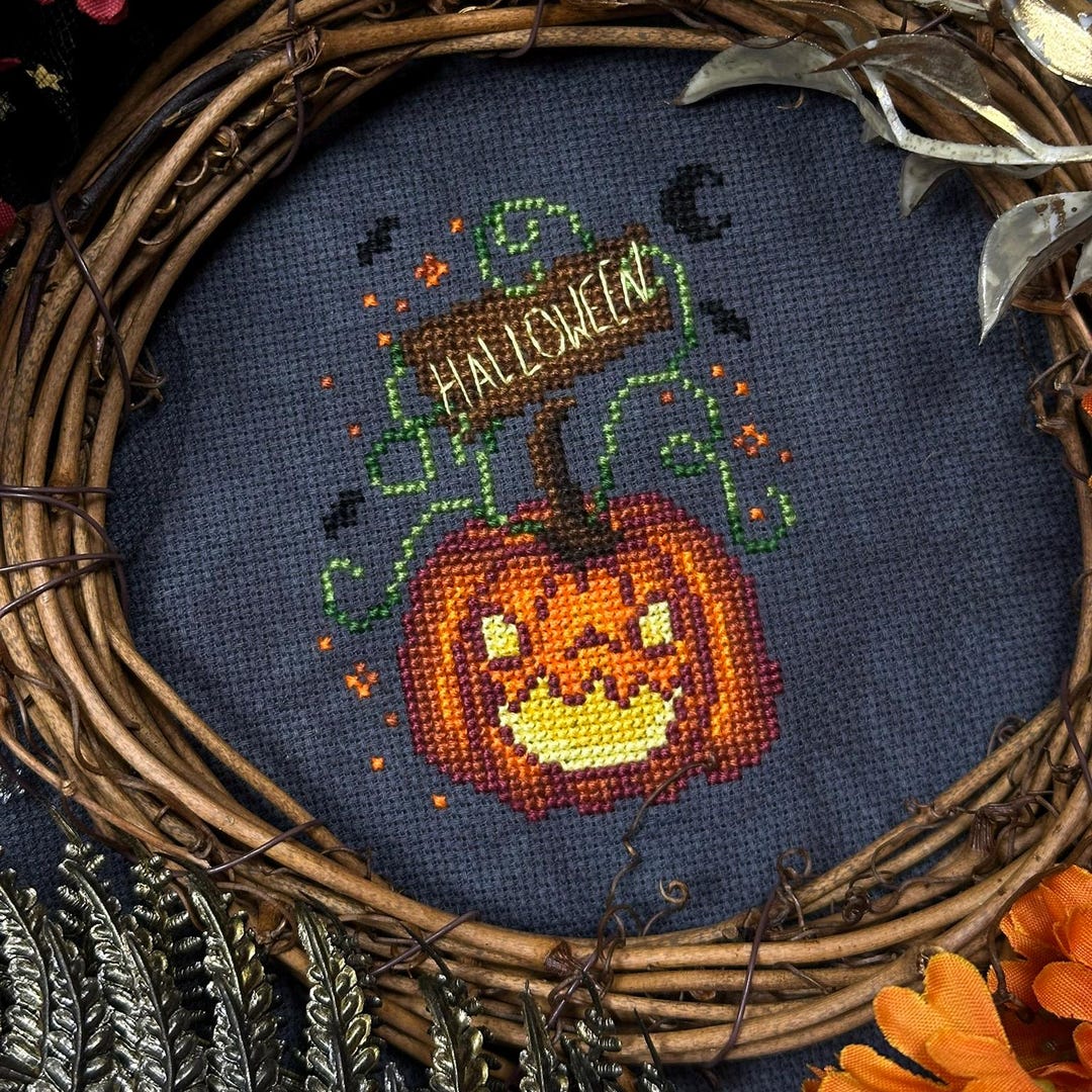 Pumpkin Halloween Cross Stitch Pattern: Mini Jack O Lantern (PDF ...