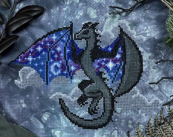 Night Sky Galaxy Dragon Cross Stitch Pattern (Digital Download)