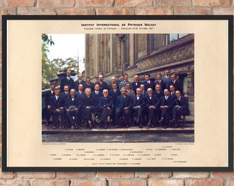 Solvay Conference 1927  Gerahmter Druck | Restored und FARBIG | Physiker Versammlung