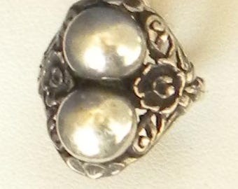 Art Nouveau Style Sterling Floral Dome Double Orb Ring