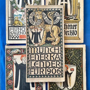 5 Münchner Kalenders Munich Calendars as One Lot. Otto Hupp Heraldic Woodblocks of German Nobility. 1906-1910.