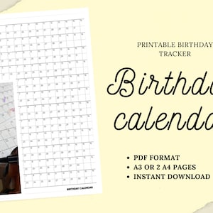 Birthday Calendar Printable - Birthday Calendar to Print - A4 and A3 ...