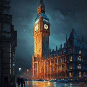 London at Night, Big Ben, Night life, UK city, London poster, Big Ben digital download