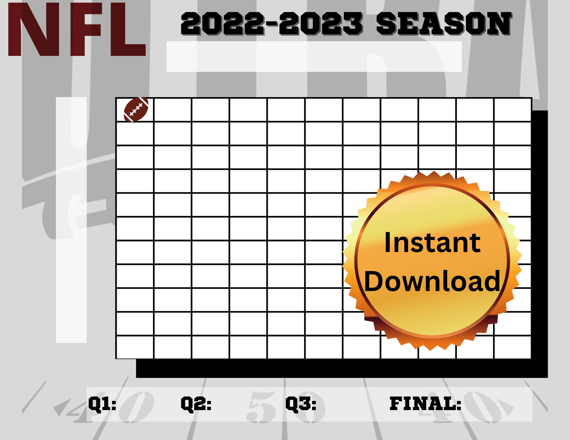 Football Squares Template Instant Download NFL Party Etsy