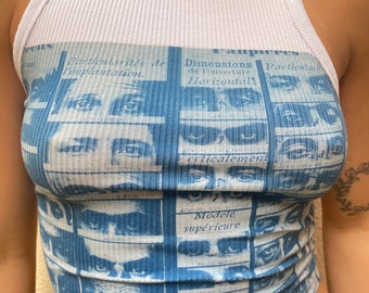 Captive Eyes Cyanotype Crop Top || Sun Print T-shirt , Handmade Item, Slow Fashion, Unique Women's Clothing, Wearable Art