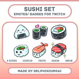 Sushi Set of Emotes / Sub / Bit badges for Twitch