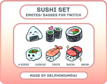 Sushi Set of Emotes / Sub / Bit badges for Twitch