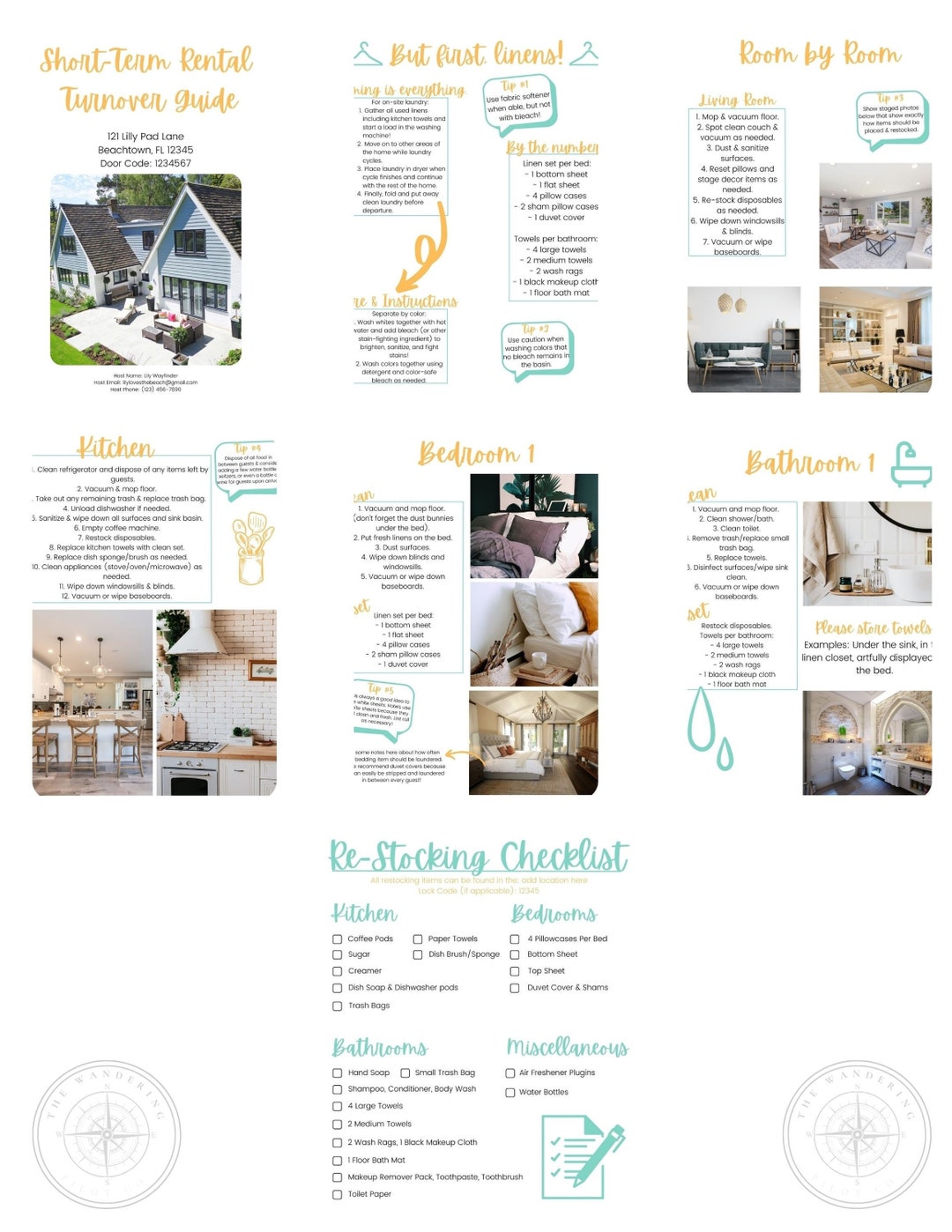 7 Page Airbnb Turnover Cleaning Guide Template, Editable Shortterm