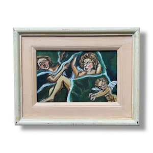 Mid Century Abstract Expressionist Original Signed Figurative Painting Vintage