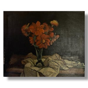Mid Century Original Blumen Ölgemälde Wandkunst
