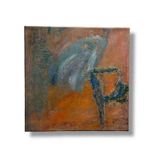 2000er Jahre Abstraktes Kleines Original Ölgemälde auf Leinwand Kunstwerk signiert