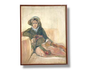 Vintage Large Original Woman Portrait Oil Painting on Canvas Wall Art