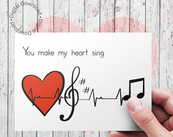 Tarjeta "Me haces cantar el corazón" - Aniversario, San Valentín (Descarga digital)