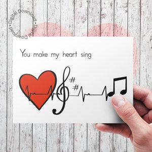 Tu fais chanter mon coeur - carte d'amour numérique imprimable pour la Saint-Valentin, un anniversaire, un mariage, des fiançailles ou pour dire je t'aime.
