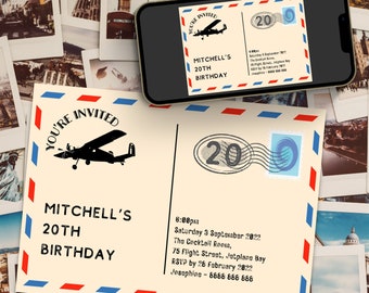 Invitación de fiesta editable con temática de viajes