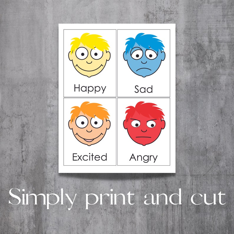 Printable Emotions Flash Cards for Autism, Additional Needs and Early