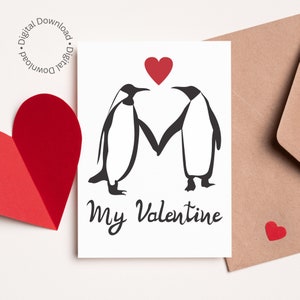 Penguin Lovers - Tarjeta imprimible del día de San Valentín - descarga digital