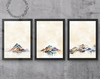 Decoración de pared de paisaje minimalista imprimible: arte de descarga digital, juego de 3.