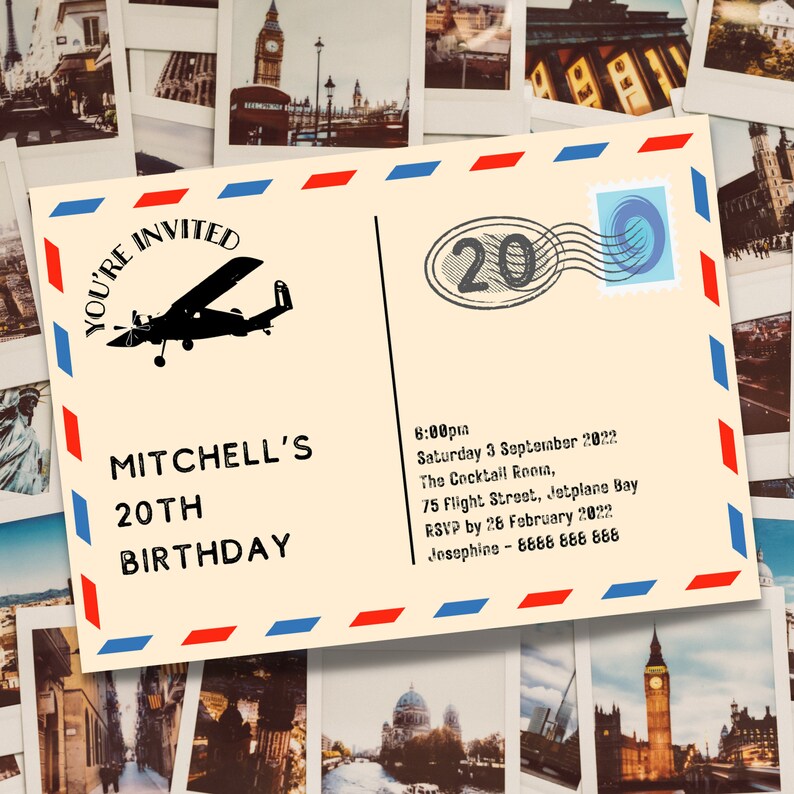 Editable Travel Themed Party Invitation Etsy