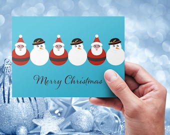 Tarjeta navideña imprimible de Papá Noel y muñeco de nieve (imprimible)