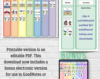 Horario visual editable e imprimible para autismo y necesidades adicionales, ahora con versión electrónica adicional. Tarjetas visuales. Calendario para TEA.