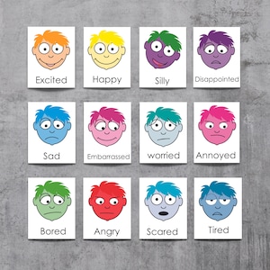 自閉症、特別なニーズ、幼児期向けの印刷可能な感情フラッシュ カード。視覚カード。ASD、GDD、キンダー、就学前。