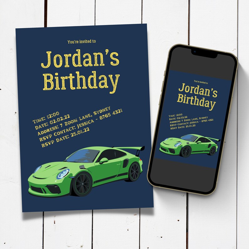 Editable Sports Car Party Invitation. Kids Party. Car Invite. Etsy