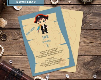 Invitación de cumpleaños pirata editable: invitación personalizable para fiesta infantil (descarga digital)