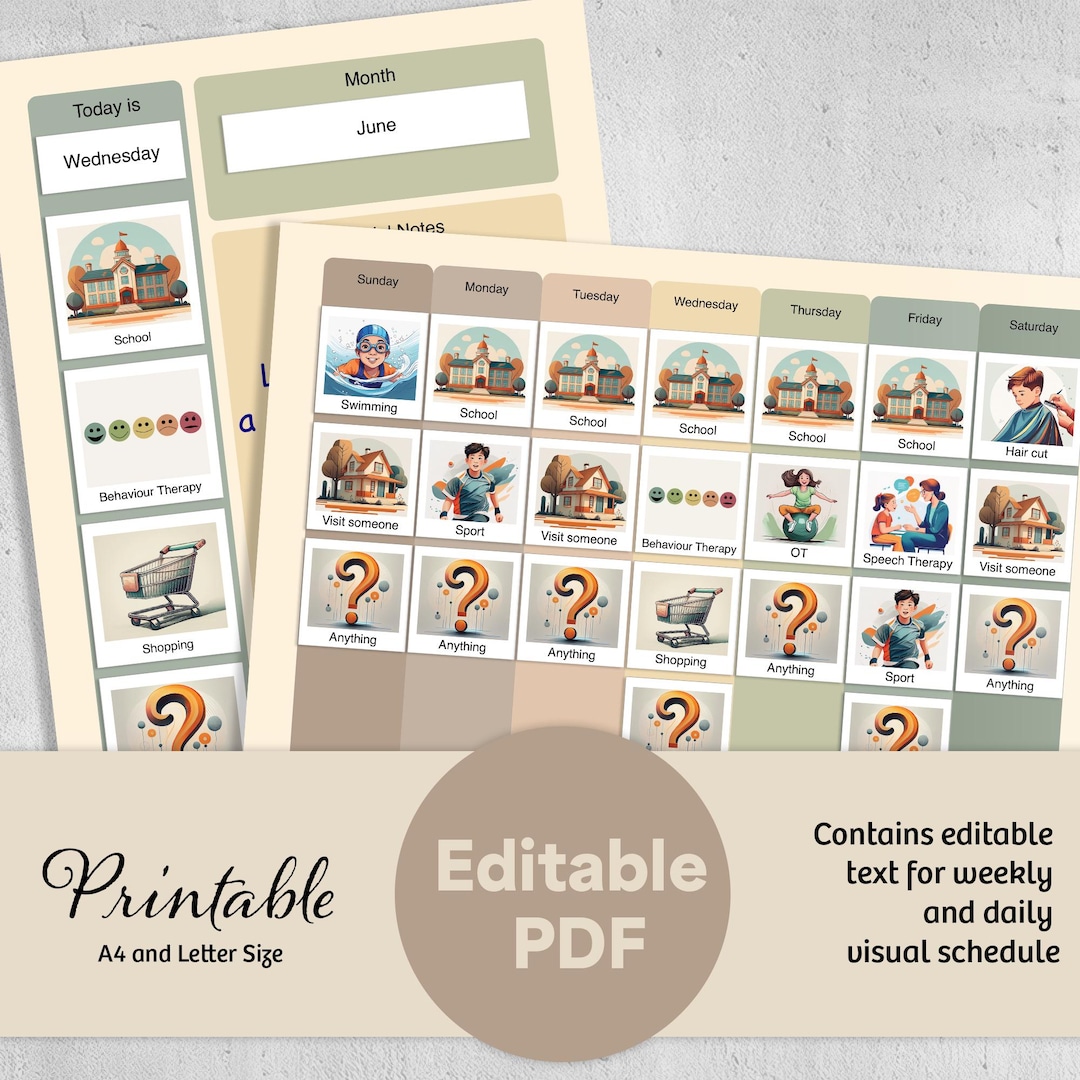 Editable Printable Visual Schedule for Autism and Additional Needs ...