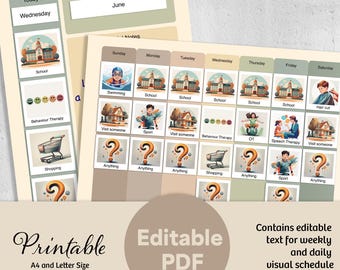 Horario visual para el autismo / Horario diario y semanal editable (PDF)