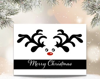 Tarjeta navideña imprimible de reno, saludo navideño minimalista (imprimible)