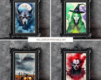 Arte mural de Halloween imprimible (descarga digital en acuarela)