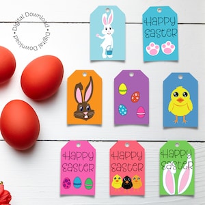 Colourful Easter Tags - vibrant printable gift tags for Easter gifts.