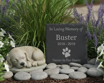 Personalised Pet Memorial Slate, Custom Dog or Cat Grave Marker, Garden Memorial Stone, Pet Loss Sympathy Gift, Paw Print Heart Tribute