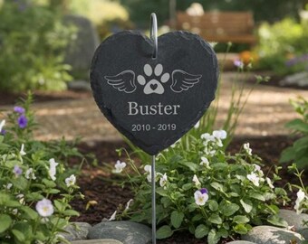 Personalised Pet Memorial Plaque with Hook Stake – Custom Engraved Grave Marker for Dogs, Cats, Pets, Paw print D6