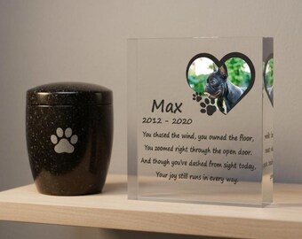 Pet memorial acrylic block, personalised with your own photo and text. Design 02