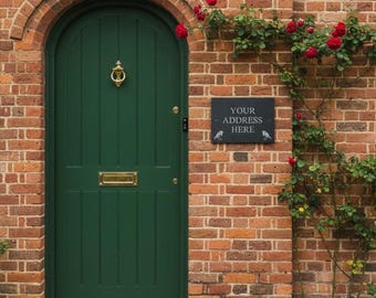 Personalised slate house sign 200 × 150 mm with bird motifs – fully weatherproof, supplied with  holes for quick, easy installation.