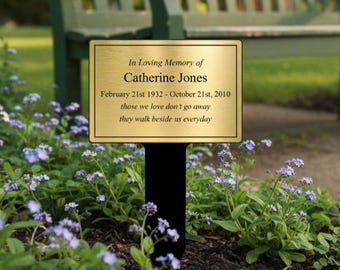 Personalised Memorial Stake, Plaque, Grave Marker, Tribute, Weatherproof Outdoor Garden, Gold, Silver or Copper Colour, Border Pattern 01