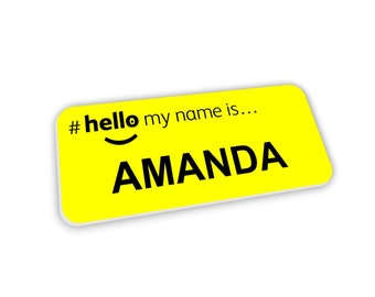 Yellow Hello My Name Is Premium Personalised Name Badge Large Bold Text Dementia Friendly 76 x 32mm
