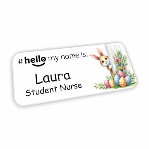 Hello My Name Is Badge Student Nurse Midwife Doctor Hospital General Practitioner Nursery school Easter Eggs Peeking Design 004