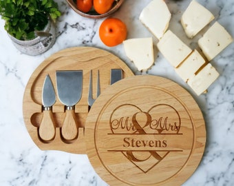 Personalised Cheese Board Set With Utensils Style 05- Rustic Cheese Board Gift for him or her - Wedding Gift - House Warming Present