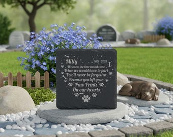 Personalised Pet Memorial Slate, Custom Dog or Cat Grave Marker, Garden Memorial Stone, Pet Loss Sympathy Gift, Paw Print Heart Tribute